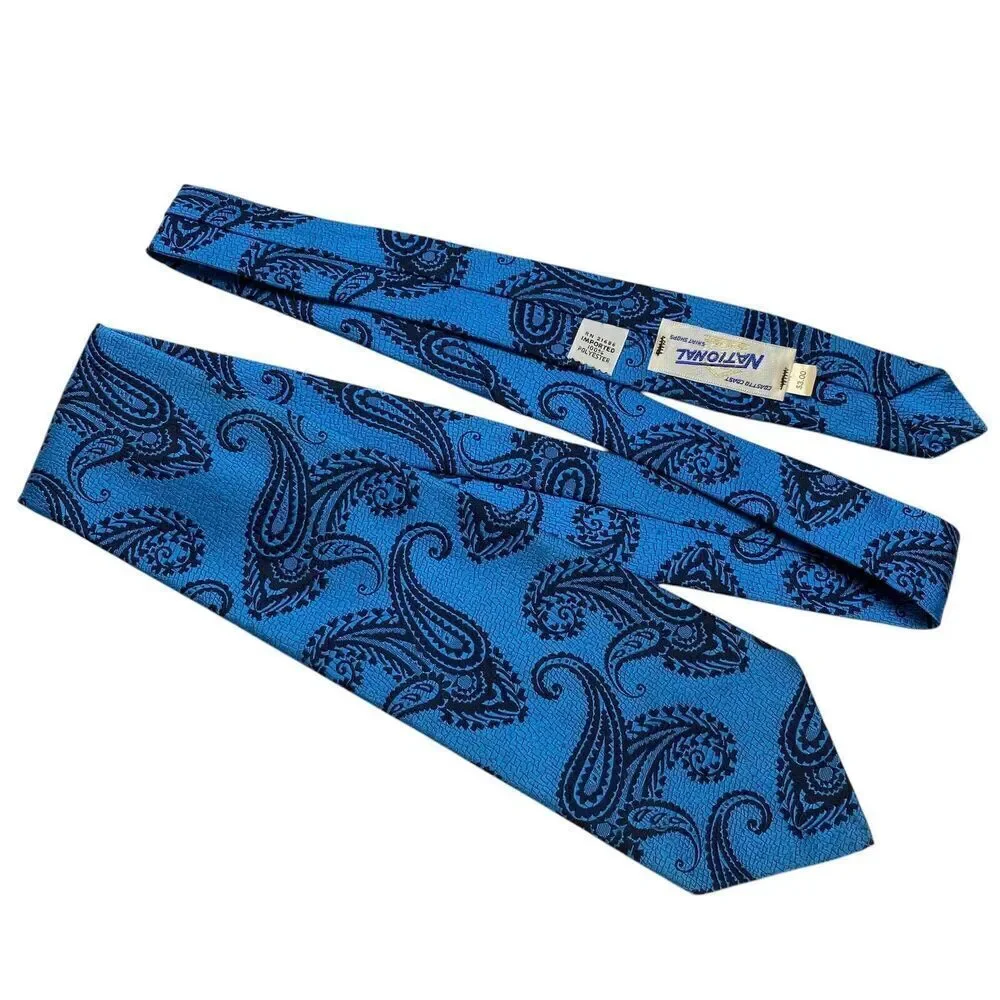 Tie Men's Necktie Polyester Blue Black Paisley Mod Disco 70's